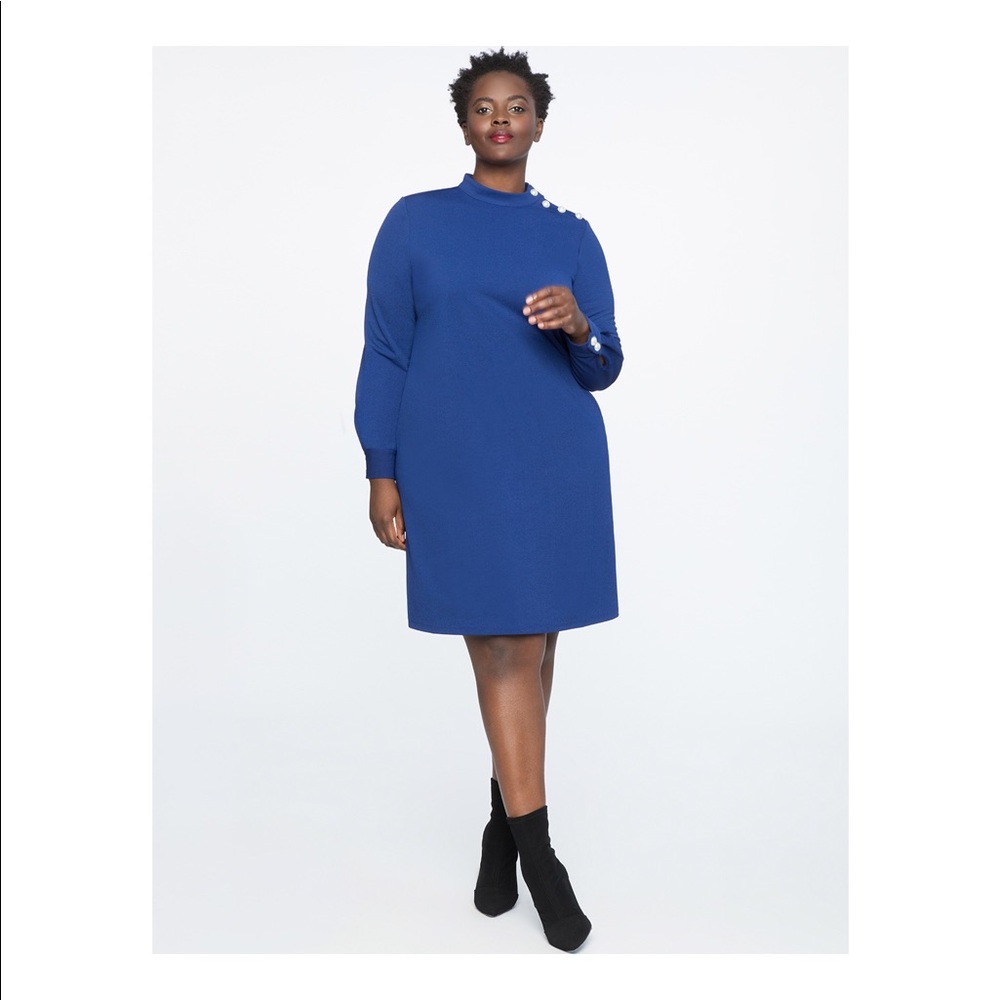 Eloquii Plus Size Pearl Button Long Sleeve Dress